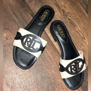 Ralph Lauren Women's Black and Cream Sandals